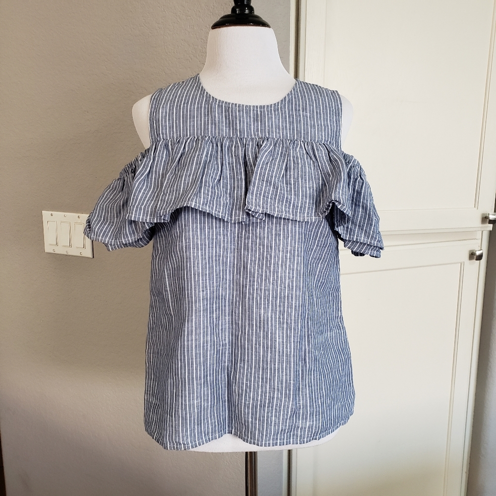 J. Crew Blue White Striped Cold Shoulder Blouse Top Women Size 2